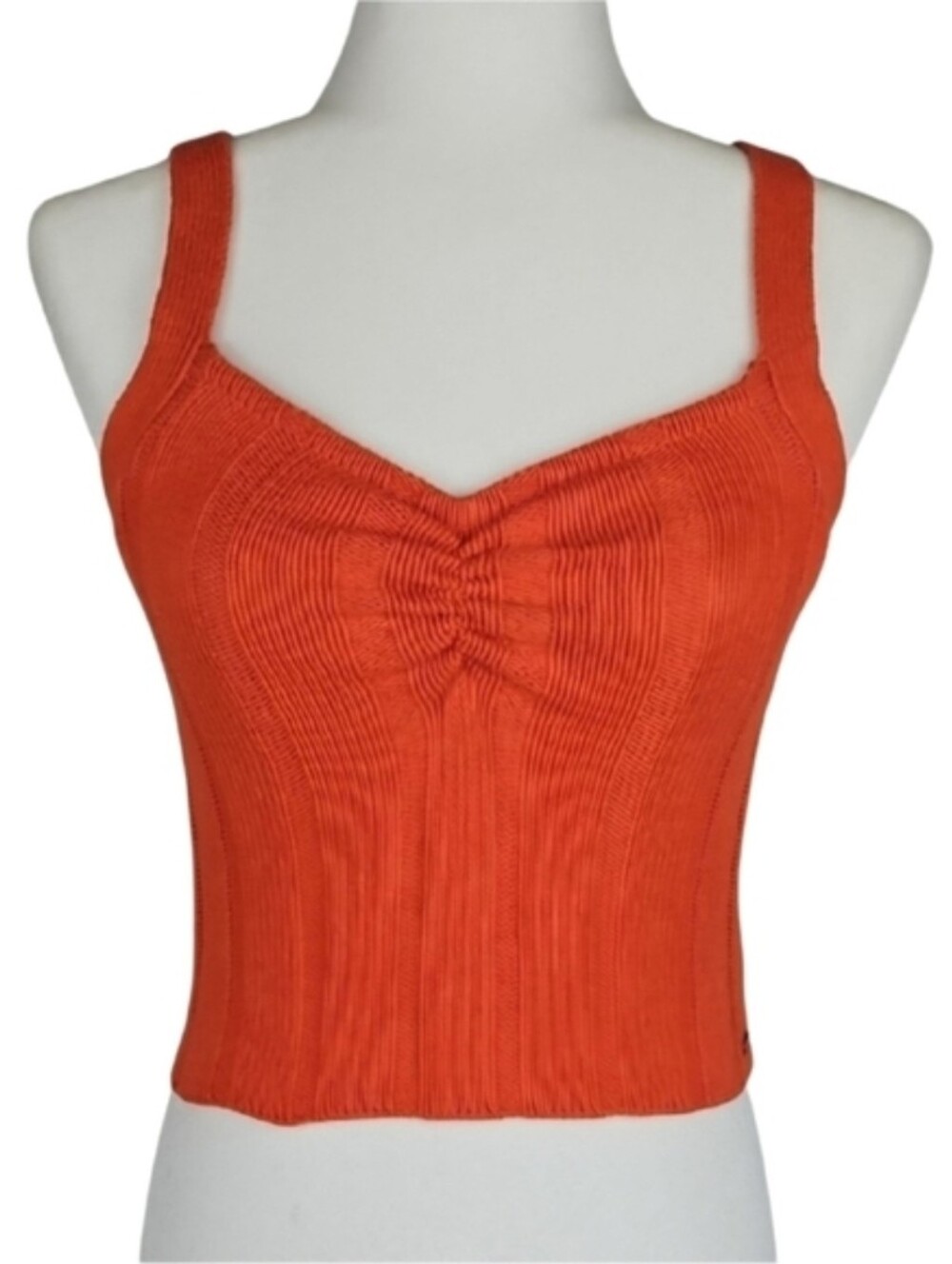 Roxy "Island Beauty" Ruched Ribbed Knit Crop Tank Top – Tigerlily Orange, Size S